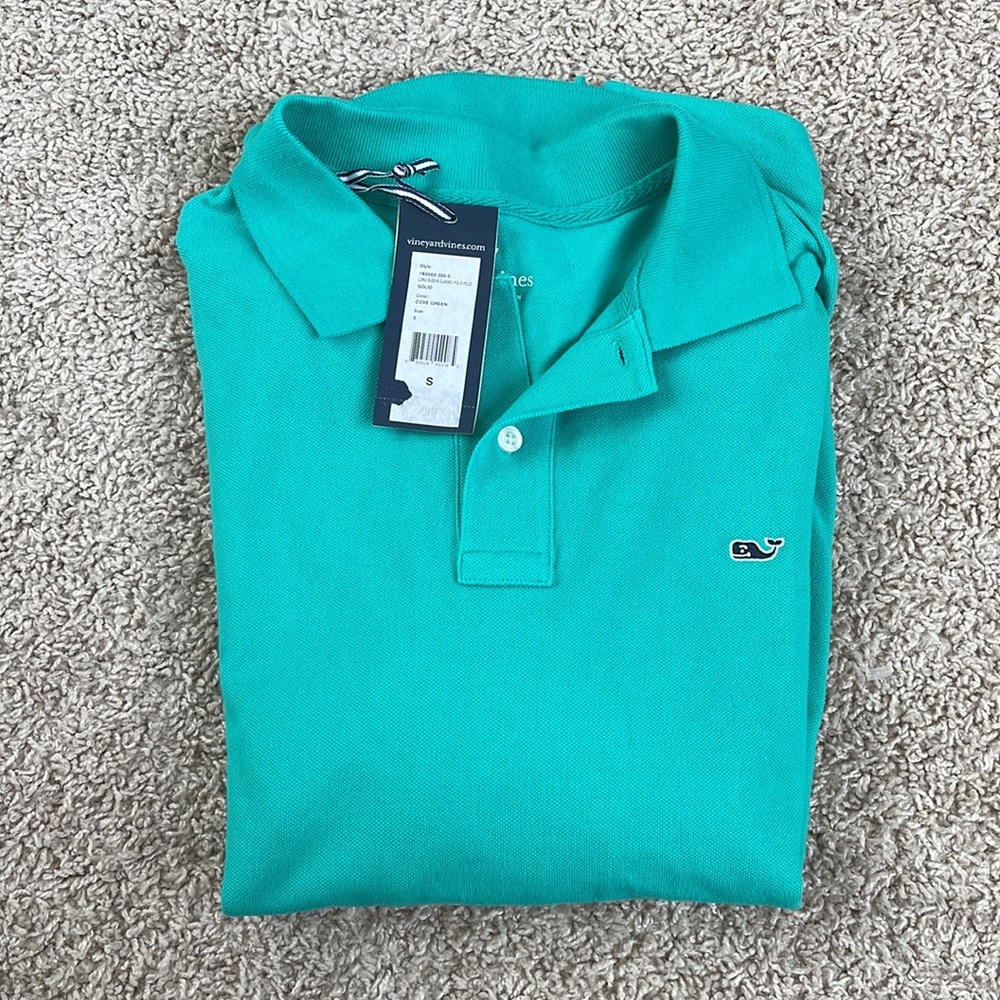 vineyard vines Mens Long Sleeve Polo Shirt Polyester Stretch Green